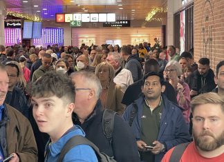Angry stranded passengers block access towards terminal B of Brussels Airport