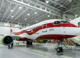 airBaltic unveils its 40th Airbus A220-300 aircraft in Latvian flag livery in Canada