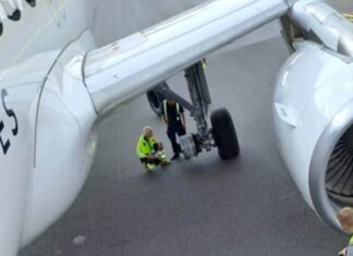 Brussels Airlines Airbus A320 loses left inner main gear while lining up for departure at Vilnius Airport
