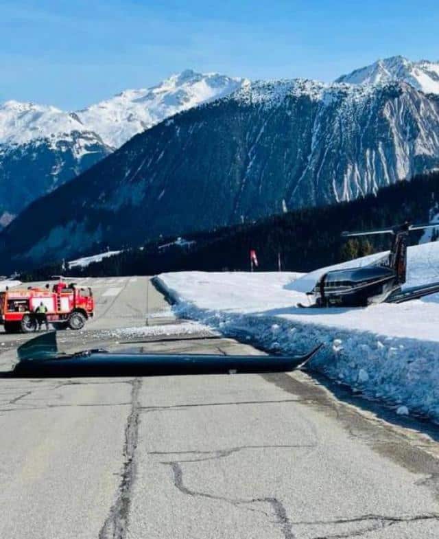 Belgian Pilatus PC-12 skids off runway at Courchevel Altiport: pilots barely injured after lack of wing