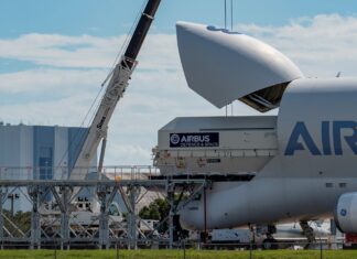 Airbus ships EUTELSAT 36D satellite to launch site via BelugaST aircraft