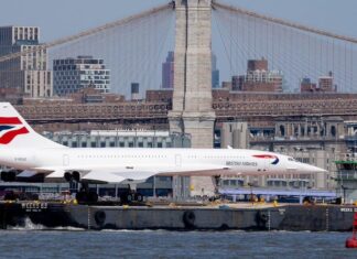 Supersonic Concorde floats down in New York’s Hudson River