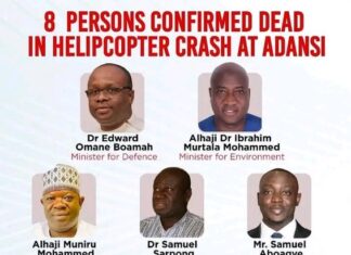 Ghana mourns loss of ministers and aircrew in military helicopter crash