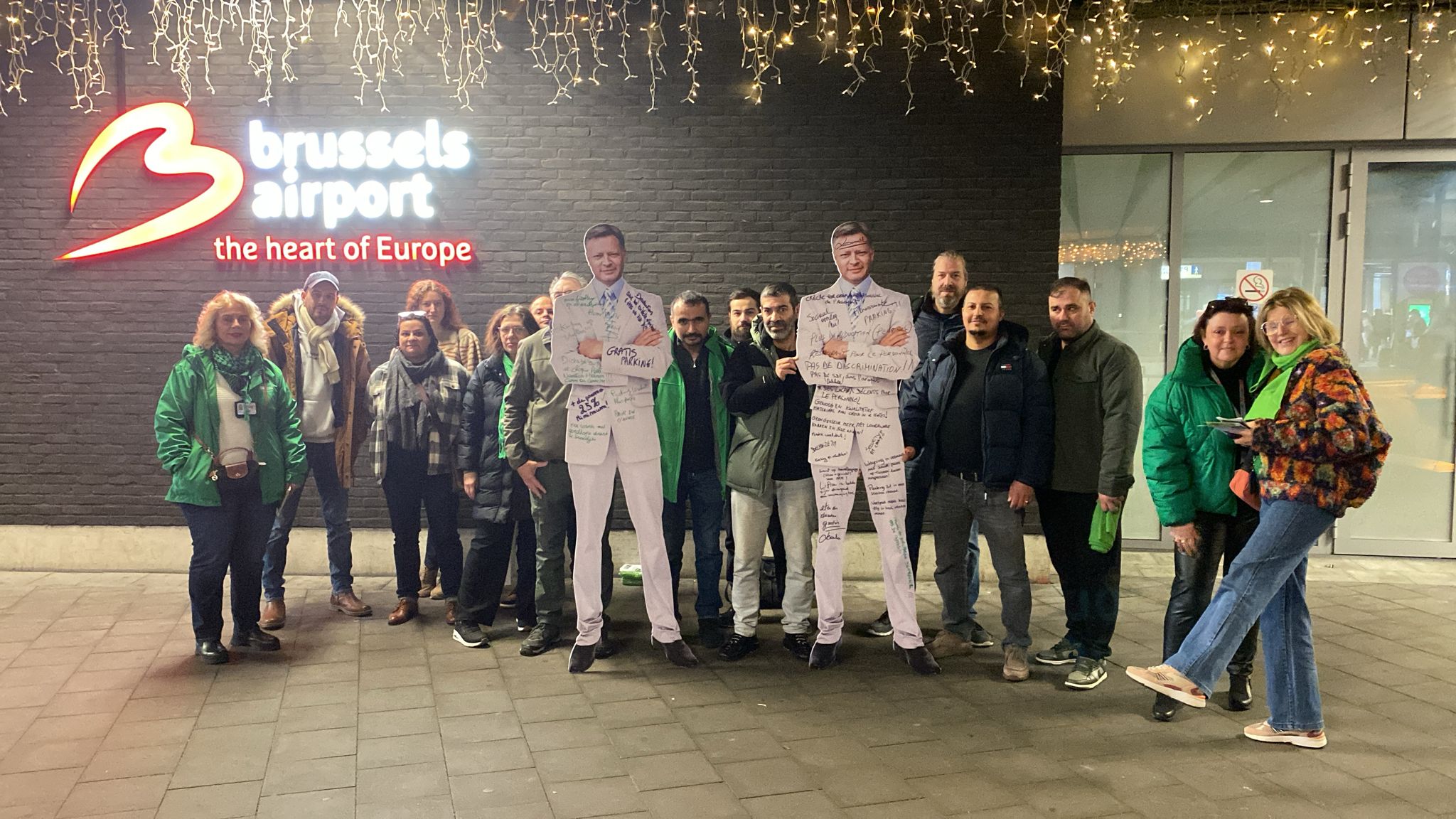 Trade union ACV Puls stages action at Brussels Airport with cardboard ...